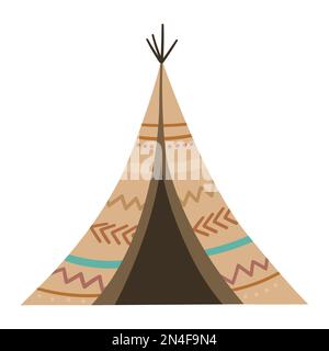 Vector boho wigwam. Bohemian teepee icon isolated on white background. Native American hut illustration. Stock Vector