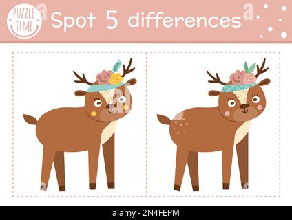 Find differences game for children. Woodland educational activity with ...
