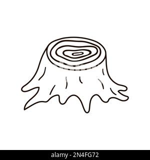 Cute black and white tree stump illustration. Vector stab isolated on white background. Fall season woodland icon for print, sticker, postcard.  Funny Stock Vector