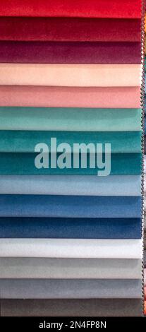 Colorful fabric upholstery samples decor material swatches palette Stock Photo