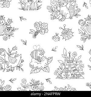 Vector boho baby animals with parents. Funny woodland animal scenes ...