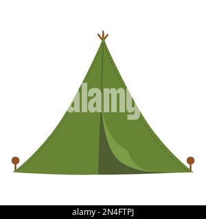 Vector green camping tent. Forest teepee icon isolated on white background. Nature outdoor travel equipment. Flat canopy illustration isolated on whit Stock Vector