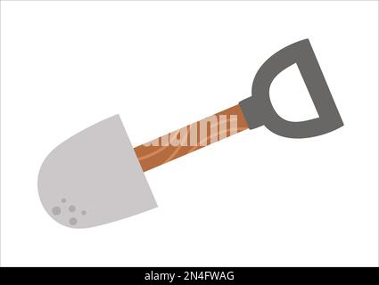 Vector spade illustration isolated on white background. Flat shovel icon with wooden handle. Vector colored garden or camping tool. Gardening or activ Stock Vector