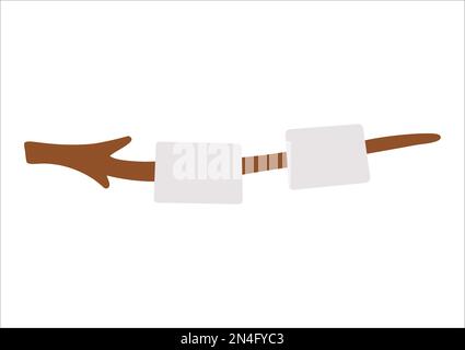 Vector marshmallow on tree twig icon. Summer outdoor grill food illustration. Campfire dessert for outdoor eating isolated on white background Stock Vector