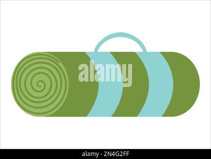 Vector green foldable roll mat icon isolated on white background. Cute tourist rolled rug. Camping or fitness yoga equipment illustration. Stock Vector