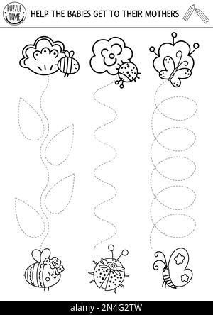 Vector mothers day handwriting practice worksheet. Spring printable black and white activity for preschool children. Tracing game for writing skills w Stock Vector