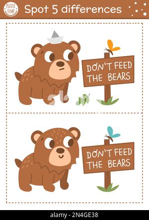 Find differences game for children. Woodland educational activity with ...