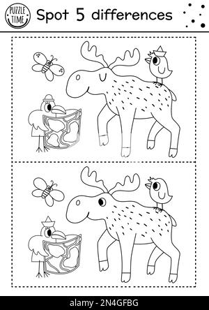 Find differences game for children. Woodland educational activity with ...