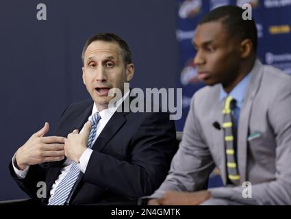 Cleveland Cavaliers first round draft pick Andrew Wiggins wears a huge  smile during a news conference at Cleveland Clinic Courts on Friday, June  27, 2014, in Independence, Ohio. (Photo by Phil Masturzo/Akron