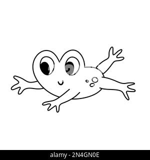 Vector black and white jumping frog. Funny woodland swamp animal. Cute forest reptile outline illustration for kids isolated on white background. Outl Stock Vector