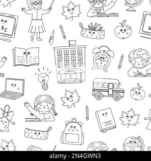 Vector black and white kawaii schoolbag illustration. Outline back to  school educational clipart. Cute outline style smiling backpack with eyes.  Funny Stock Vector Image & Art - Alamy
