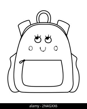 Vector black and white kawaii schoolbag illustration. Outline back