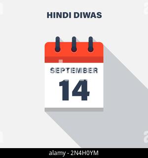 Hindi Diwas, September 14, Calendar icon. Date. Stock Vector