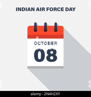 Indian Air Force Day, October 08, Calendar icon. Date. Stock Vector