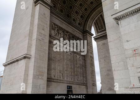 Arc de Triomphe in Paris, visit Paris, Tourism in Paris. European big monuments, Haussmann style. Place Charles de Gaulle place de l' Étoile. Stock Photo