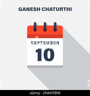 Ganesh Chaturthi, September 10, calendar icon. Date. Stock Vector