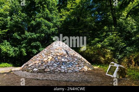 Swiety Krzyz, Poland - June 5, 2022: Mound of duke Czartoryski on top of Lysa Gora, Swiety Krzyz mount at Benedictive Abbey in Swietokrzyskie Mountain Stock Photo