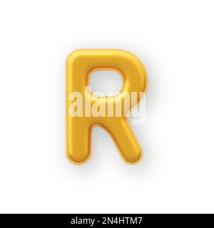 3D Gold uppercase letter R on a white background . Stock Vector