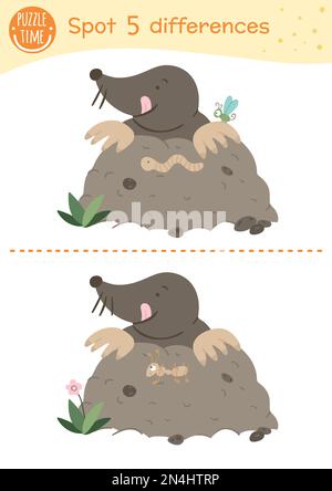 Find differences game for children. Woodland educational activity with ...