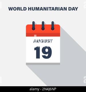 World Humanitarian Day, August 19, Calendar icon. Date. Stock Vector