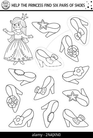 Black and white fairytale matching activity with cute characters. Magic ...