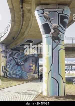 'I Need My Space' mural by Wild Drawing, underpass artwork, Bill Clinton Boulevard, Pristina, Pristina District, Kosovo Stock Photo