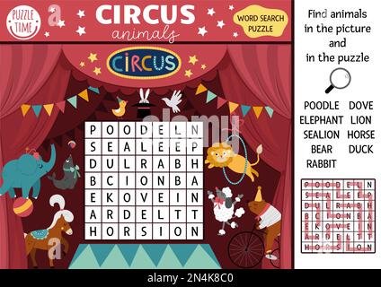 Vector circus crossword puzzle for kids Simple black and white