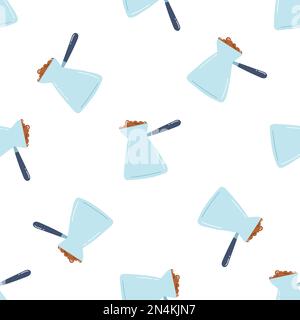 Seamless pattern with coffee cezve. Flat vector background of pot for Turkish coffee. Stock Vector