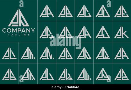 Modern triangle letter P logo design template set. Simple line P initial logo. Stock Vector