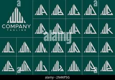 Modern triangle letter W logo design template set. Simple line W initial logo. Stock Vector