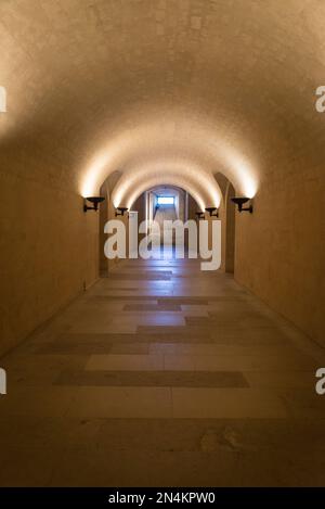 Crypt in the Panthéon, a Neoclassical monument that  is since French Revolution used as a  mausoleum for the remains of distinguished French citizens, Stock Photo