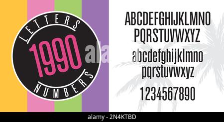 1990 Collection of letters and numbers. 90s alphabet set. Typography in vintage style. Retro typeface in Beverly Hills vibes. Isolated vector signs. Stock Vector