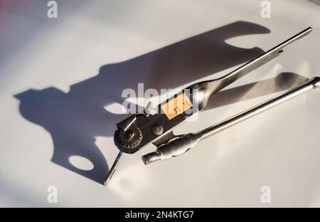 Close up of vintage manual can opener, USA Stock Photo