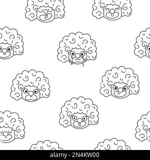 Vector black and white seamless pattern with clown faces showing feelings and emotions. Circus line artists repeat background. Amusement heads digital Stock Vector