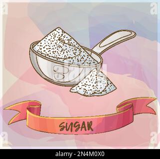 White sugar in metallic spoon Stock Vector