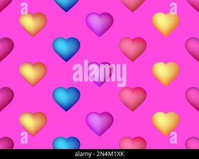 Gradient hearts seamless pattern. Happy Valentines Day, 14 February. Multi Colored hearts on a pink background. Design for print, banner and poster. V Stock Vector