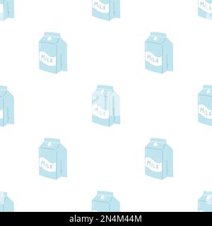 Seamless pattern with carton of milk. Vector background of dairy product in cartoon flat style. Stock Vector