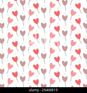 Pattern red and brown simple balloons. Happy Valentine's Day. White background. Vector illustration Stock Vector
