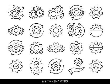 Process management icon set Gears and cogs symbols Stock Vector