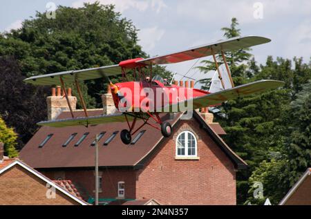 A De Havilland DH-82 Tiger Moth about to land at Netherthorpe airfield Nottinghamshire Stock Photo