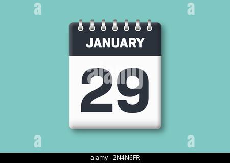 January 29 - Calender Page / Sheet with Date - 29th of January on Cyan / Bluegreen Background Stock Photo