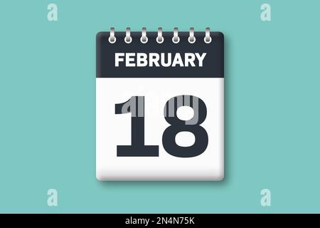 February 18 - Calender Page / Sheet with Date - 18th of February on Cyan / Bluegreen Background Stock Photo