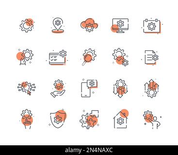 Puzzle, Cogwheel and Engineering line icons for web app. Pictogram icon ...