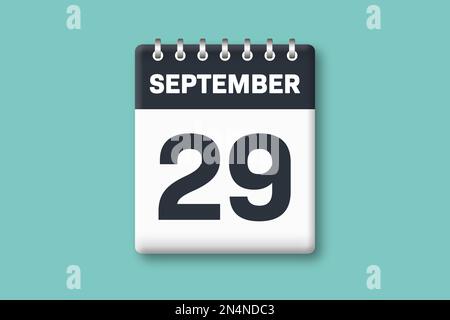 September 29 - Calender Page / Sheet with Date - 29th of September on Cyan / Bluegreen Background Stock Photo