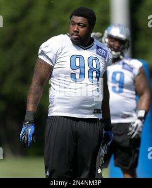 Dec 18, 2011; Oakland, CA, USA; Detroit Lions defensive tackle Nick Fairley  (98) warms up before the game against the Oakland Raiders at O.co Coliseum.  Detroit defeated Oakland 28-27 Stock Photo - Alamy