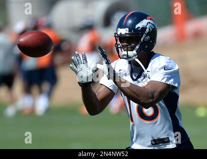 Denver Broncos Bennie Fowler runs a drill during an NFL football organized team activity Monday June 2 2014 in Englewood Colo. AP Photo Jack Dempsey Stock Photo Alamy