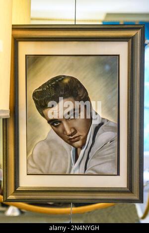 Oil portrait of Elvis Presley at Graceland, his home in Memphis, Tennessee. Stock Photo