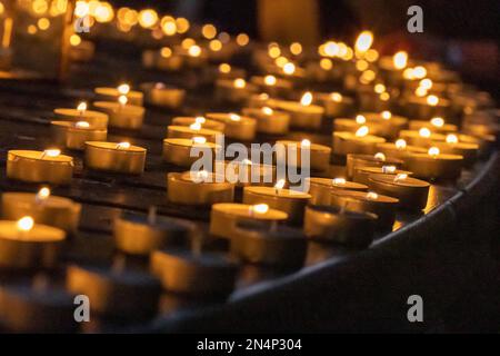 200 candles were placed on Falmouth Moor to represent the 200 missing refugee children according to the Home Office in government-approved hotels. Stock Photo