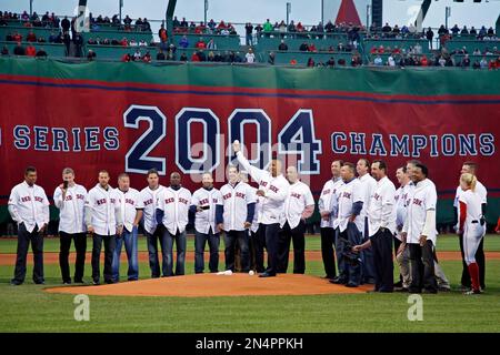 Former Boston Red Sox's Manny Ramirez steps on the field at Fenway Park  before ceremonies held to present him with his Boston Red Sox Hall of Fame  plaque before a baseball game