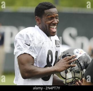 Pittsburgh Steelers Antonio Brown smiles from the bench while watching the  replay of his first quarter touchdown against the Indianapolis Colts at  Heinz Field in Pittsburgh on August 19, 2012. UPI/Archie Carpenter